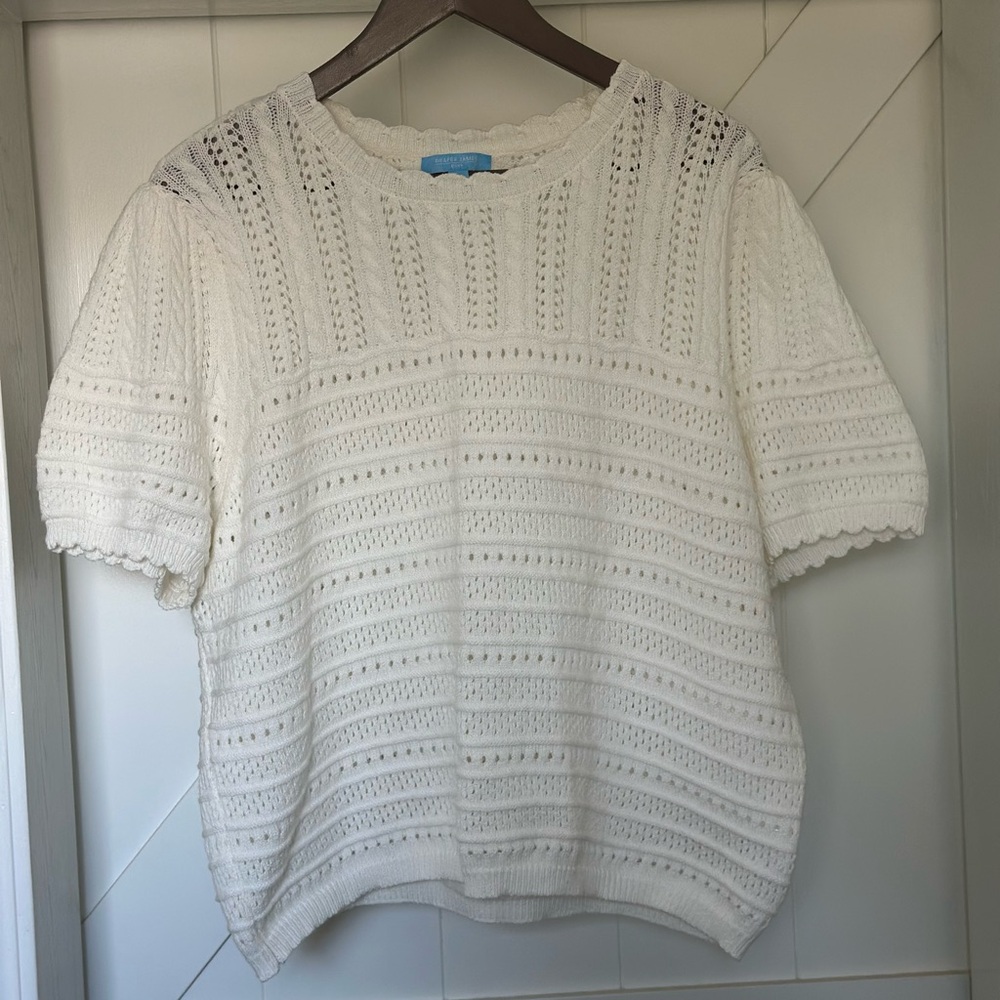 Draper James Reserve white short sleeve swester scalloped neck Size XXL Chest 44